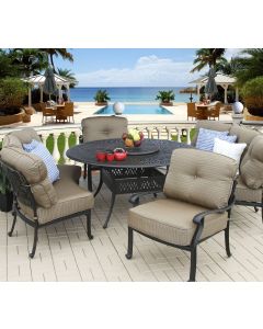 Elisabeth 5pc Deep Seating 4 Persons Dining Set with Curved Sofas, Club Chairs, 60” Round Dining Table