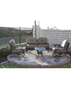 Nassau 5pc Deep Seating Set with 2 Spring Rockers, 1 Loveseat, 1 – 21” Square End Table and 1 – 21” x 42” Coffee Table
