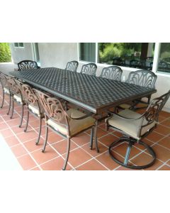 Elisabeth Cast Aluminum 11pc Outdoor Patio Dining Set with 46x120 Rectangle Table Series 3000 - Antique Bronze