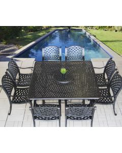 Nassau Outdoor Patio 9pc Dining Set with 64 Inch Square Table Series 5000 - Includes Cushions - (All Standard Chairs) - Antique Bronze Finish