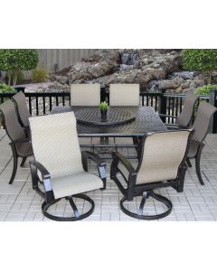 Heritage Outdoor Living Barbados Sling Outdoor Patio 9pc Dining Set with Series 5000 64 Inch Square Table - Includes Lazy Susan