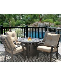 Barbados Cushion Fire Pit Outdoor Patio 5pc Dining Set for 4 Person with 42" Round Fire Table Series 7000 - Antique Bronze Finish