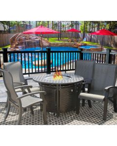 Barbados Sling Outdoor Patio 5pc Dining Set for 4 Person with 42" Round Fire Table Series 7000 - Antique Bronze Finish