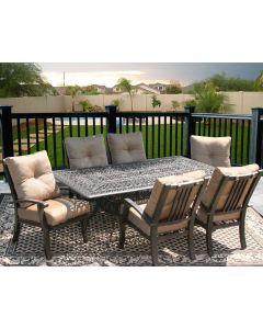 Barbados Cushion Outdoor Patio 7pc Dining Set for 6 Person with 44X84 RECTANGLE SERIES 2000 TABLE - Antique Bronze Finish
