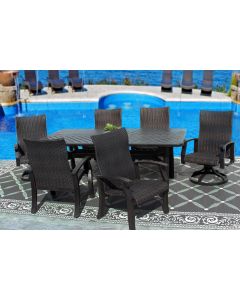 Barbados Woven Outdoor Patio 7pc Dining Set with 44x86 Inch Rectangle Table Series 4000 