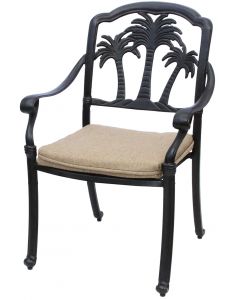 PALM TREE ALUMINUM OUTDOOR PATIO DINING CHAIR WITH SEAT CUSHION - ANTIQUE BRONZE