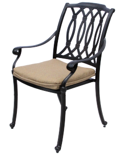SAN MARCOS CAST ALUMINUM OUTDOOR PATIO DINING CHAIR WITH CUSHION - ANTIQUE BRONZE