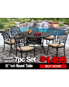 Patio Furniture Sale: ELISABETH 7 Piece set with 60 inch Round Table For 6 Person