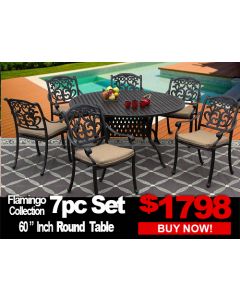 Patio Furniture Sale: FLAMINGO 7 Piece set with 60 inch Round Table For 6 Person