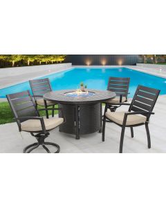 Small Quincy Outdoor Patio 5pc Dining Set with 50 Inch Round Fire Table Series 4000 