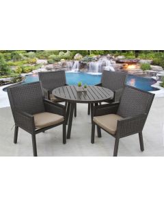 Quincy Wicker Outdoor Patio 5pc Dining Set with 42 Inch Round Table Series 4000 