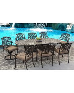 Flamingo Outdoor Patio 9pc Dining Set with 42x84 Inch Ovel Table Series 2000 
