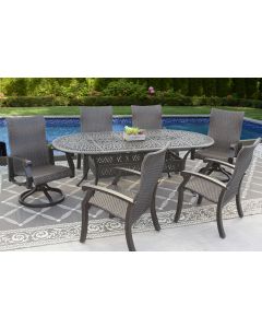 Barbados Woven Outdoor Patio 9pc Dining Set with 42x84 Inch Ovel Table Series 2000 